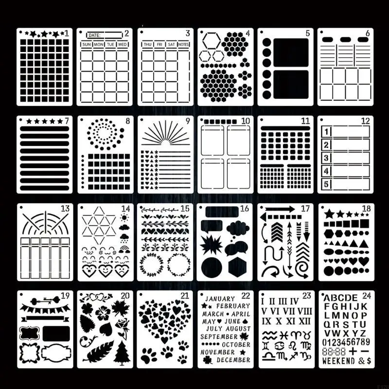 F42d 24PCS Planner Stencils DIY 노트북 스크랩북 일기 용 DIY 드로잉 템플릿