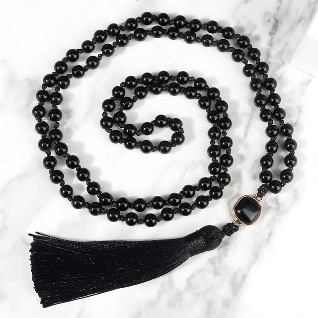 Black Onyx Thick Ball Matte and Shiny Bead Necklace / Chain with Sterling  Silver Bolt Clasp