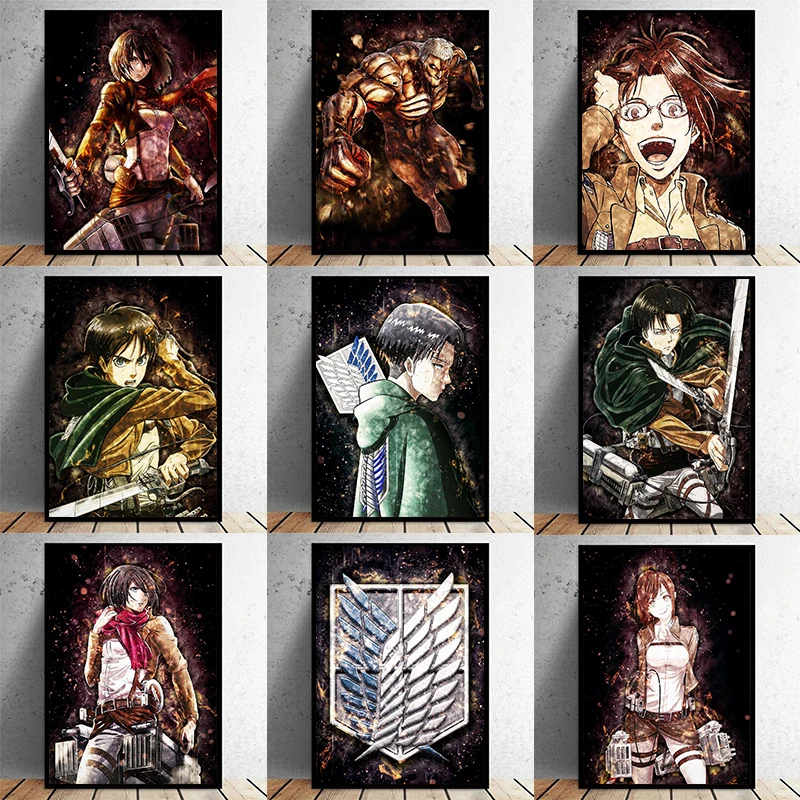 

Attack on Titan Posters Abstract Japanese Animed Character Canvas Painting Prints Wall Art Pictures Room Home Decor Frameless