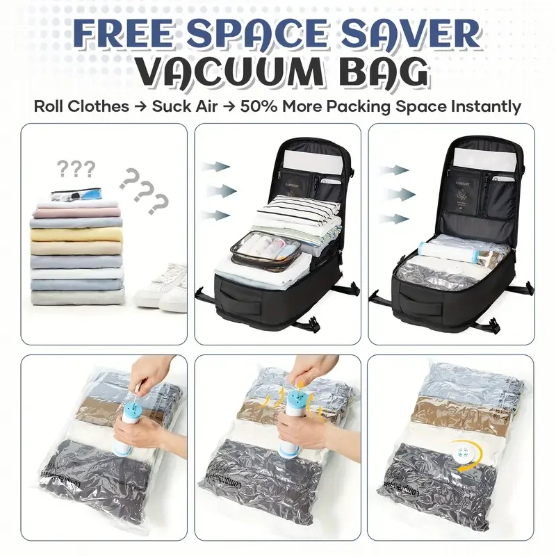 Boarding Backpack Travel Backpack Easyjet 45x36x20cm Cabin, College Laptop Backpack, Includes Vacuum Bag and Manual Pump