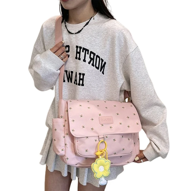 Women Shoulder Bag Flower Crossbody Bag Student School Bag Canvas Bag E74B