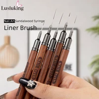 1PC Round Wood Handle Nail Art Liner Brush DIY Painting Pen Sandalwood Syringe Brushes Drawing Fine Lines Stripe Pen UV Gel Nail 1