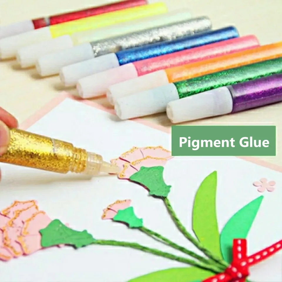10 Colors Glitter Powder Adhesive Drawing Pigment Child Painting DIY Paper Crafts Artist Super Liquid Glue Student Stationery glitter powder glue