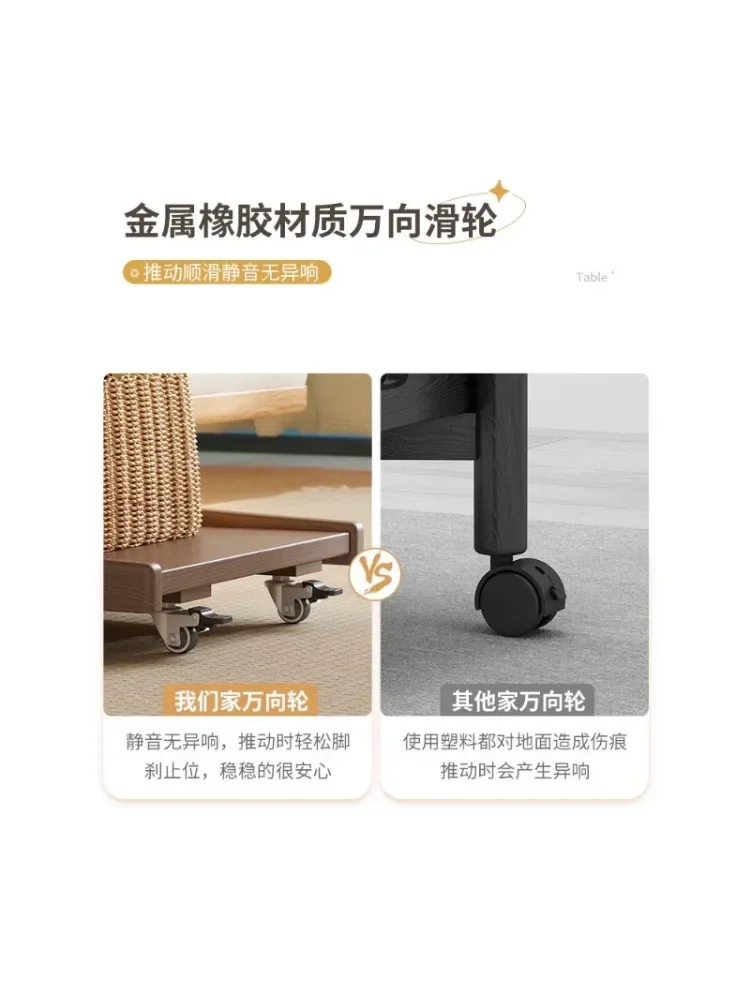Solid Wood Sofa Side Table Movable Living Room with Wheels Side Cabinet Bedside Supporter Household Coffee Table Small