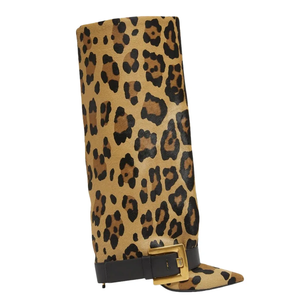 New Autumn And Winter Metal Square Buckle Trouser Boots Pointed Toe Stiletto Pull On Women Elegant Knee High Boots Street Style