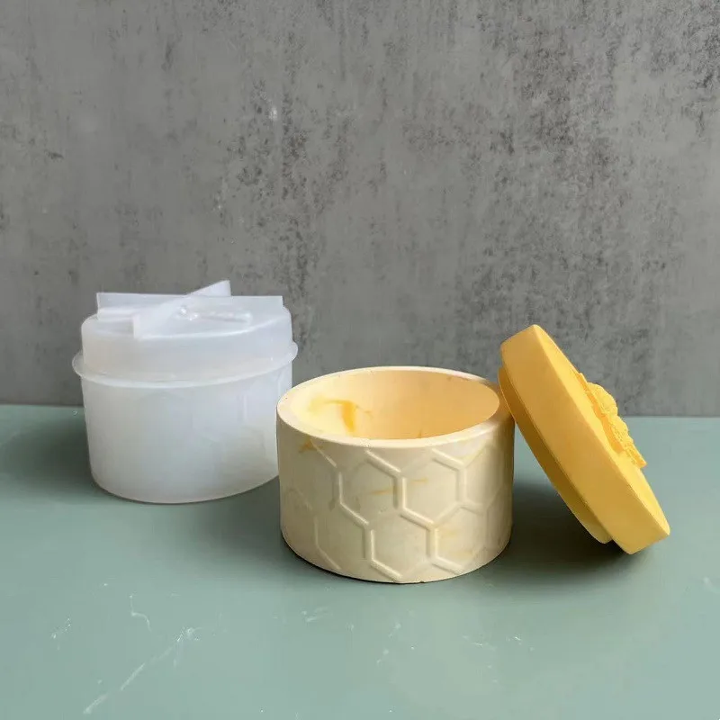 Honey Bee Jar Silicone Molds with Lid Concrete Gypsum Moulds Plaster