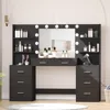 61.9‘’L Vanity Desk with Mirror & Lights, Charging Station, Makeup Desk with Drawers & Open Storage Shelves,Bedroom Vanity Table 1