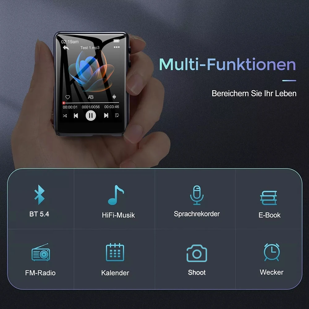 Camera MP3 MP4 Player Lossless Music Player Full Touch Screen Bluetooth5.4 MP3 Speaker Support FM Radio Recording E-Book mp4 player music player mini media player