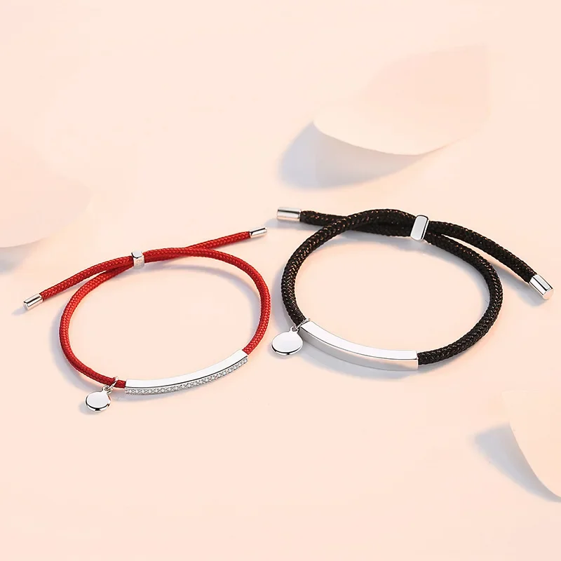 

S925 Sterling Silver Men and Women Lucky Red Rope Bracelet Female Couple Braided Chic Creative Design Anniversary Gift
