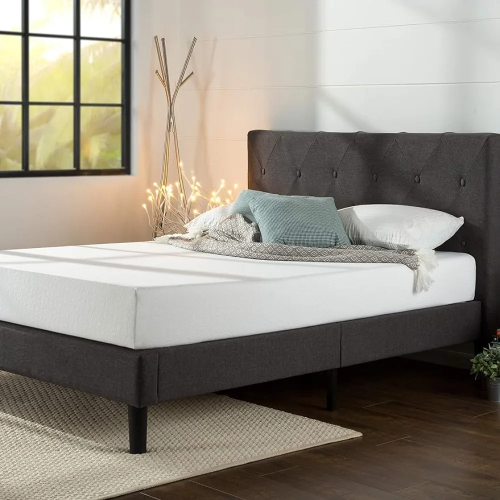 

Upholstered Platform Bed Frame / Mattress Foundation / Wood Slat Support / No Box Spring Needed , Easy Assembly, Queen