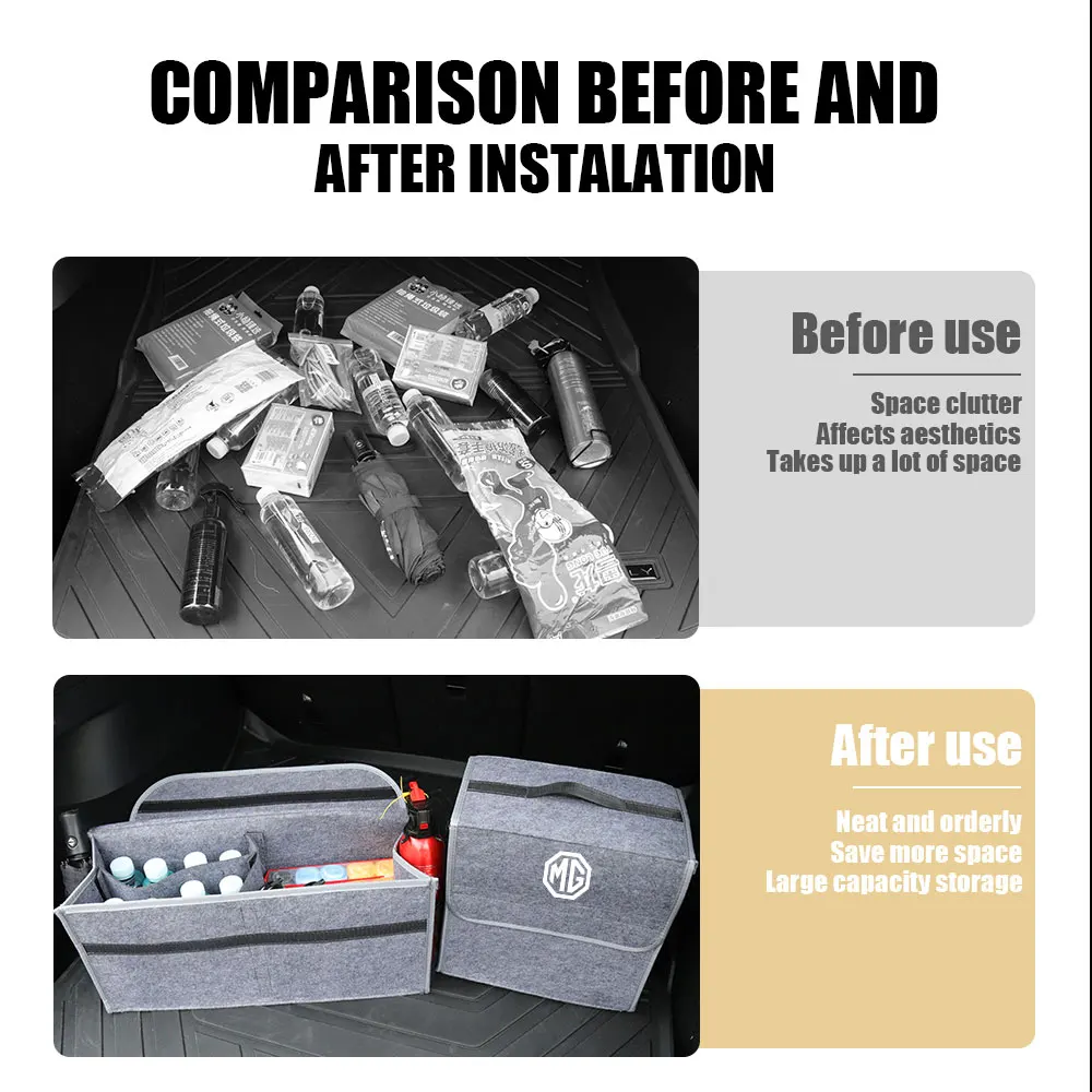 자동차 수납 박스 부드러운 펠트 트렁크 정리 가방 접이식 액세서리 모리스 가라지 MG ZS 5 7 6 사이버스터 MG4 EV ES5 HS 원 GT용