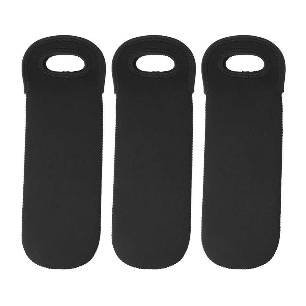 3pcs 보호 커버 네오프렌 병 쿨러 절연 재사용 가능한 와인병 가방 안전한 운반 손잡이 블랙 음료 슬리브 피크닉
