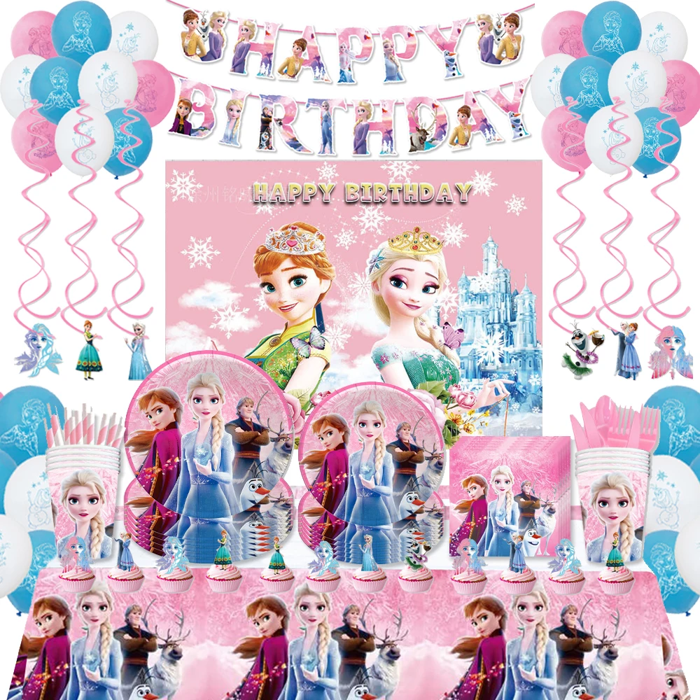 

Pink Frozen Birthday Party Decoration Anna Elsa Princess Cup Plate Balloons Tablecloth Backdrop Baby Shower Girls Party Supplies