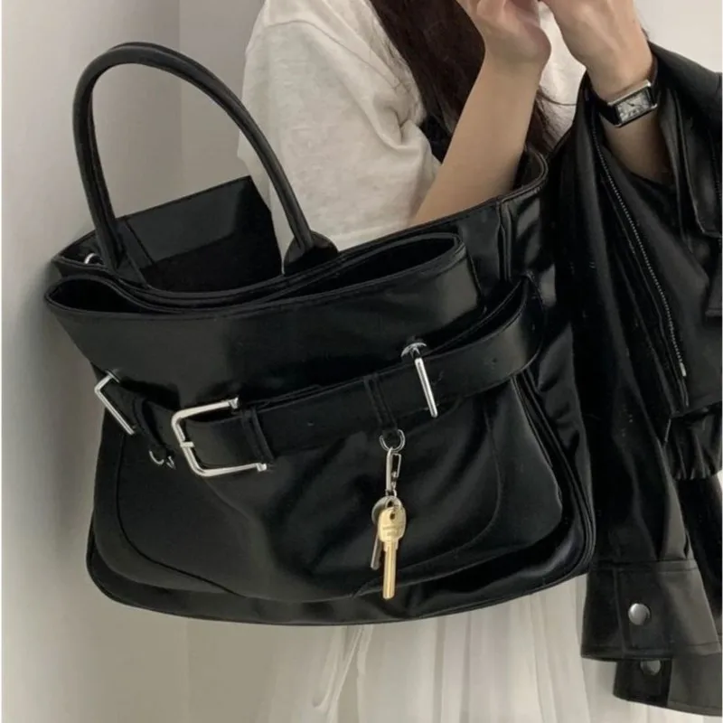 JIAERDI Vintage Black Belt Tote Bag Women Leather Large Capacity Shoulder Bags Ladies Fashion Premium Commuter Sle Crossbody Bag