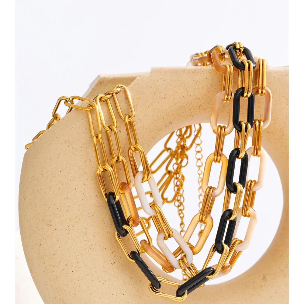 Yhpup Chain Necklace with Waterproof Stainless Steel Resin Acrylic