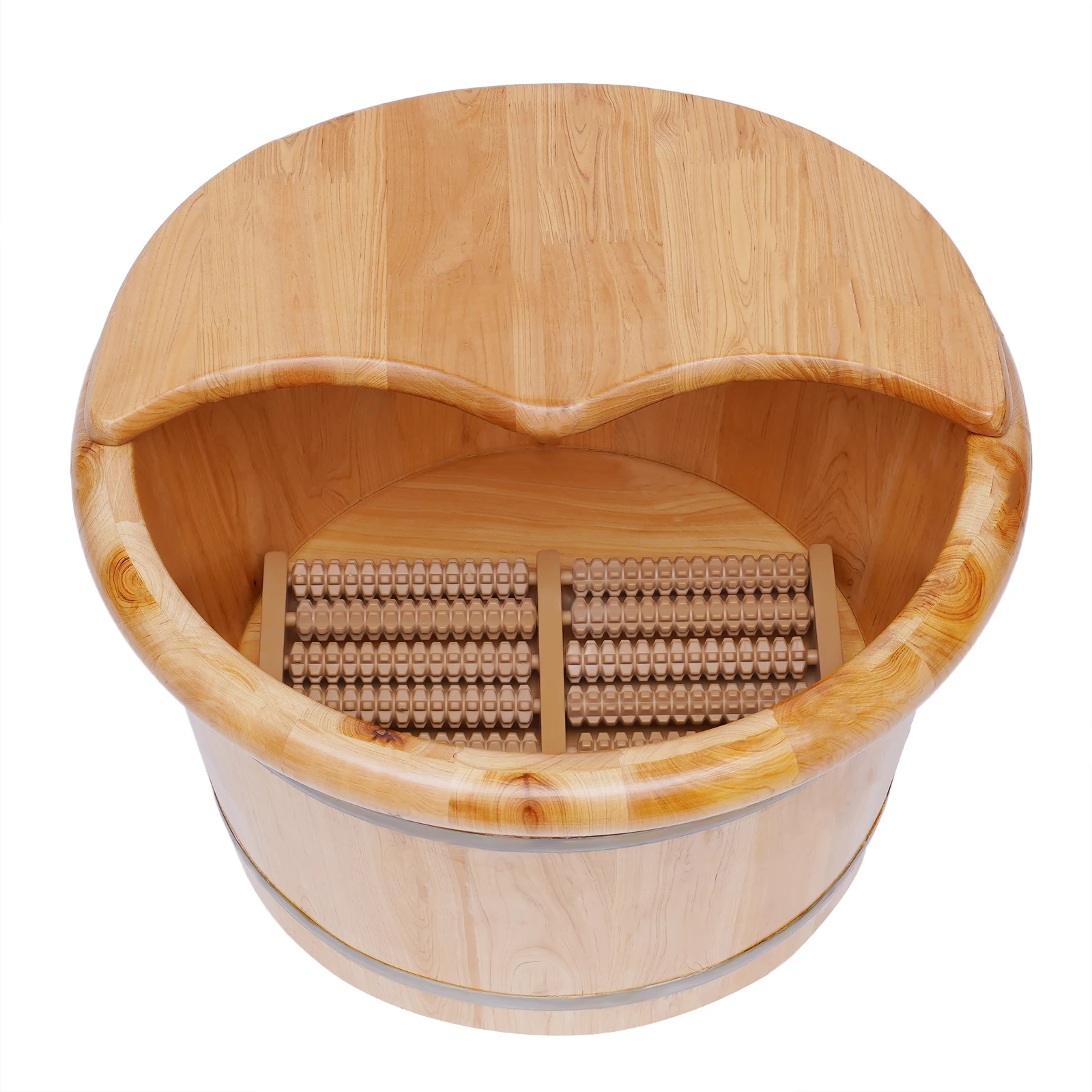 Foot Bath Bucket Cedar Wood Foot Basin Massage Bucket with Massager Cover Plate Portable Bath Basin