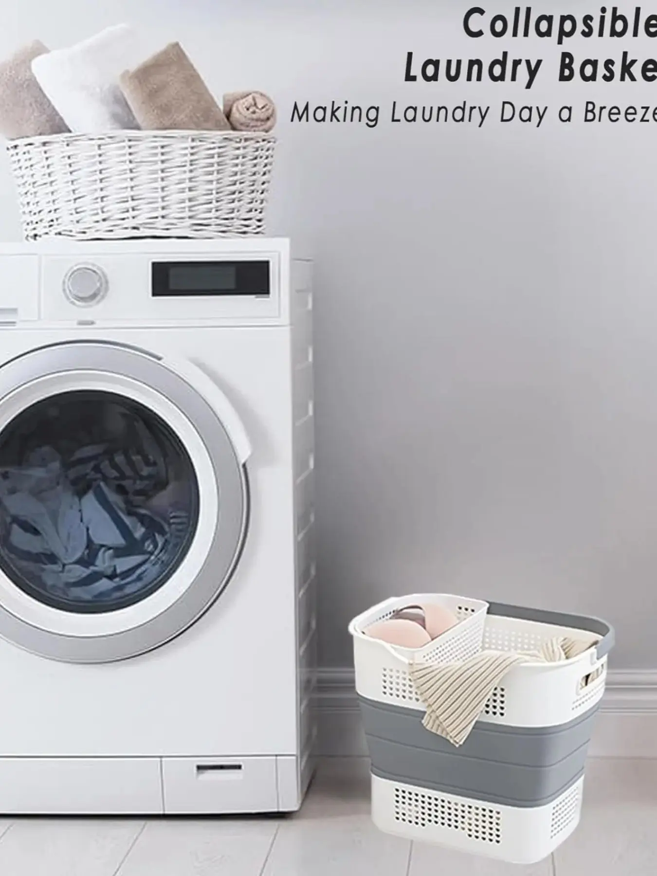 Description Picture 3 of itemCollapsible-Plastic-Laundry-Baskets, Pop Up Laundry hamper/Storage Container, Foldable Laundry Basket with Handles, Space Saver,