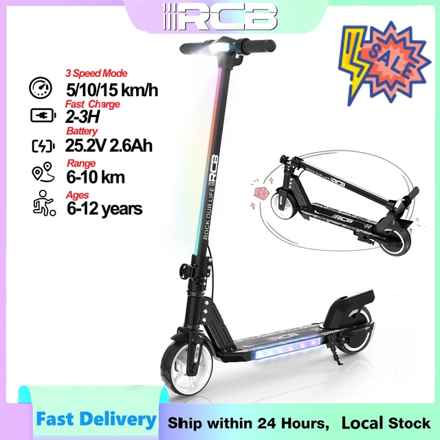 RCB R12 Trottinette Électrique Enfant 6-12 ans, Lumières RGB, Démarrage Non Nul, Double Freinage, Écran LCD, 3 Vitesses, Pliable 1