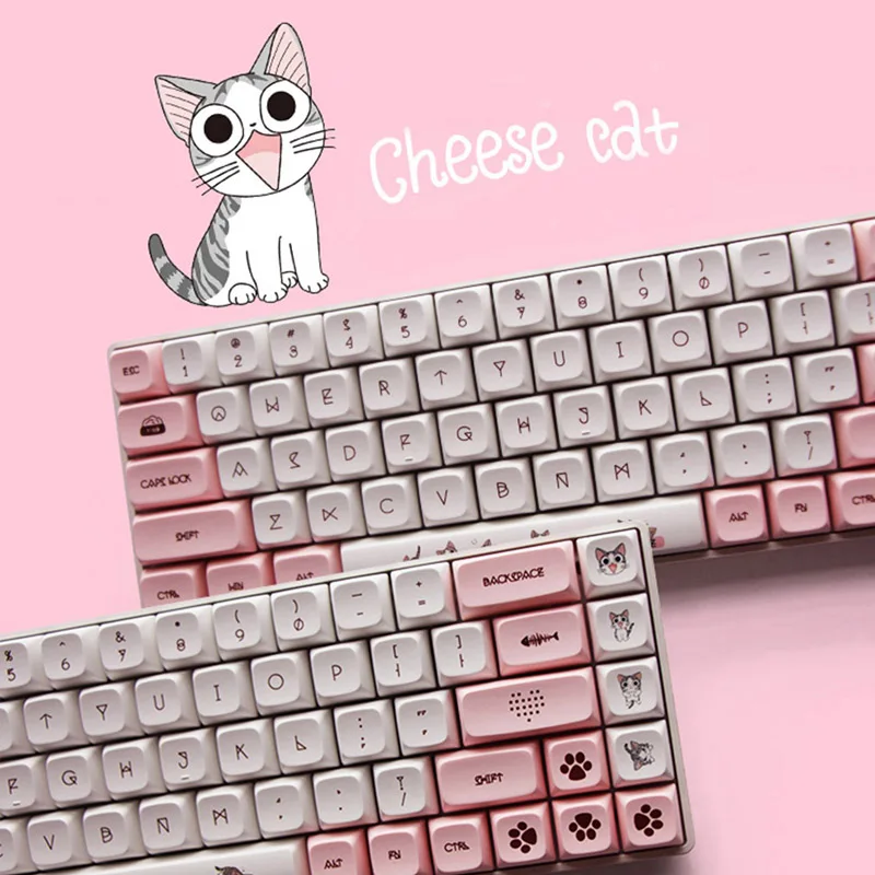 Cheese Cat Xda Perfil Keycap Teclado Gaming Mecânica Cherry mx Switch Pbt Keycaps Rosa Dye-sub Bonito 134 Chaves