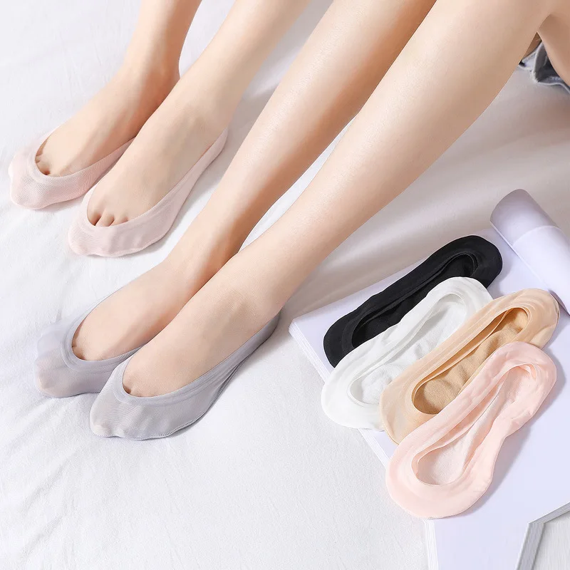 Description Picture 4 of item5pairs Silicone Anti-slip Invisible No Show Socks Summer Ultra-thin Breathable Sock Shoe Slippers Ice Silk Low Cut Boat Socks