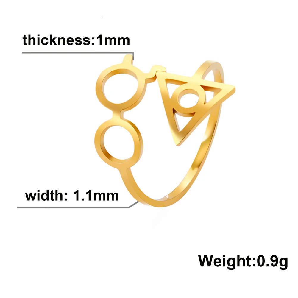 Kkjoy New Female Fashion Glasses Deathly Hallows Rings Stainless Steel Geometric Triangle Open Rings for Women Men Girl Jewelry finger rings womens ring jewelry rings ring jewelry