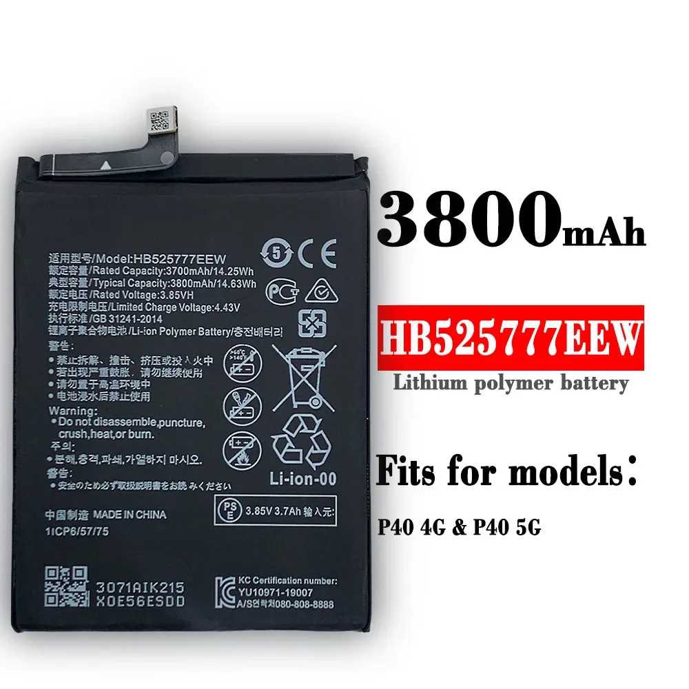 

New Battery 3800mAh HB525777EEW For Huawei P40 4G/5G Pro Mobile Phone Batteries High Quality Replacement Battery