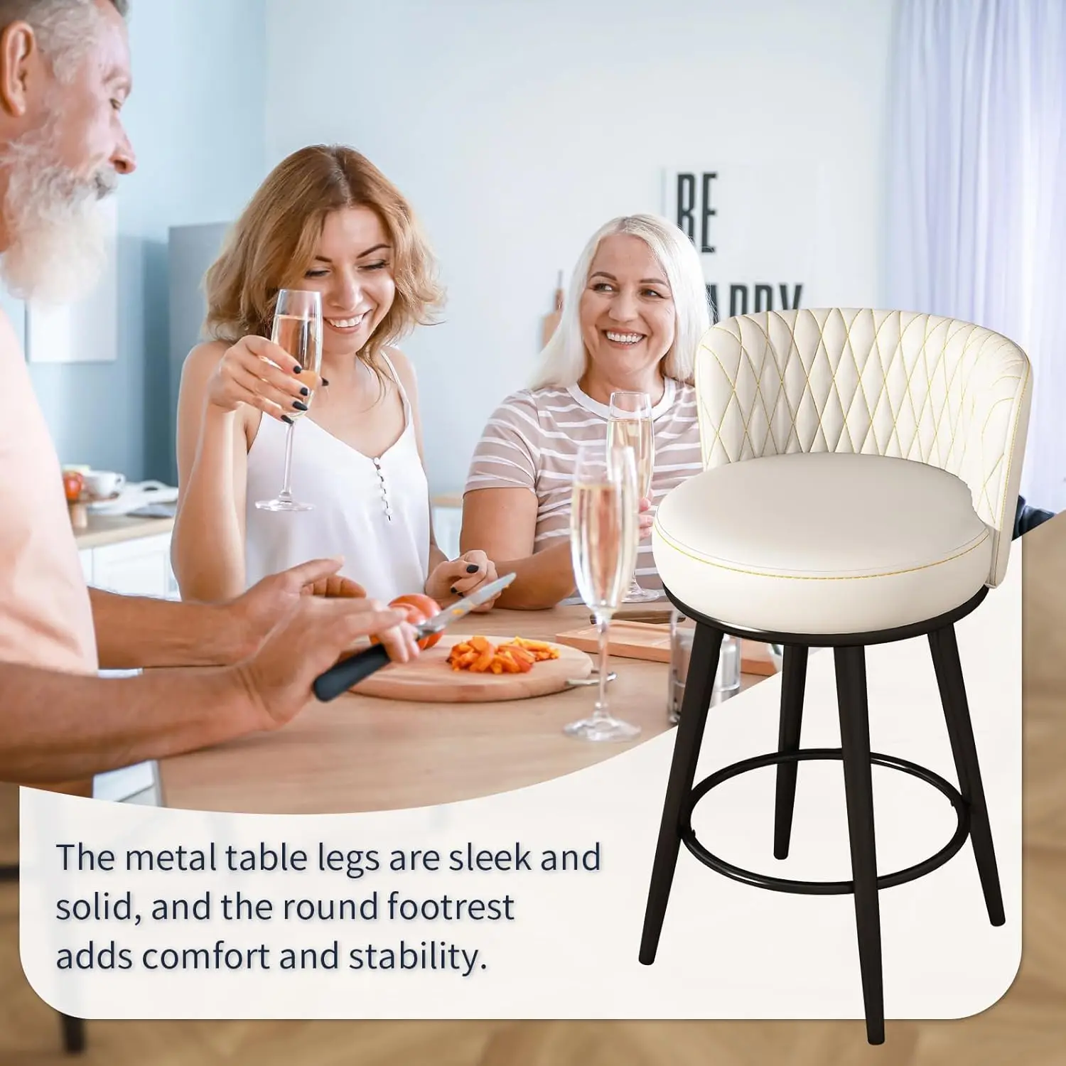 Bar Stools Set of 4, 27 Inch Barstools with Sturdy Legs, Leather Farmhouse Counter Height Bar Stool