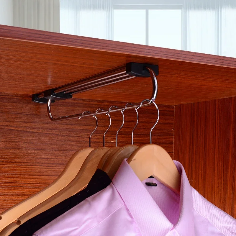 1pc Pull-Out Clothes Storage Rod Adjustable Foldable Metal Hanging Rail for Wardrobes Space-Saving Organizer Drying Racks 3