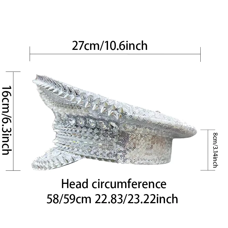 New Bling Captain Hat Rhinestone Captains Hat for Men Handmade Steampunk Burning Man Mardi Gras Masquerade HongLuan