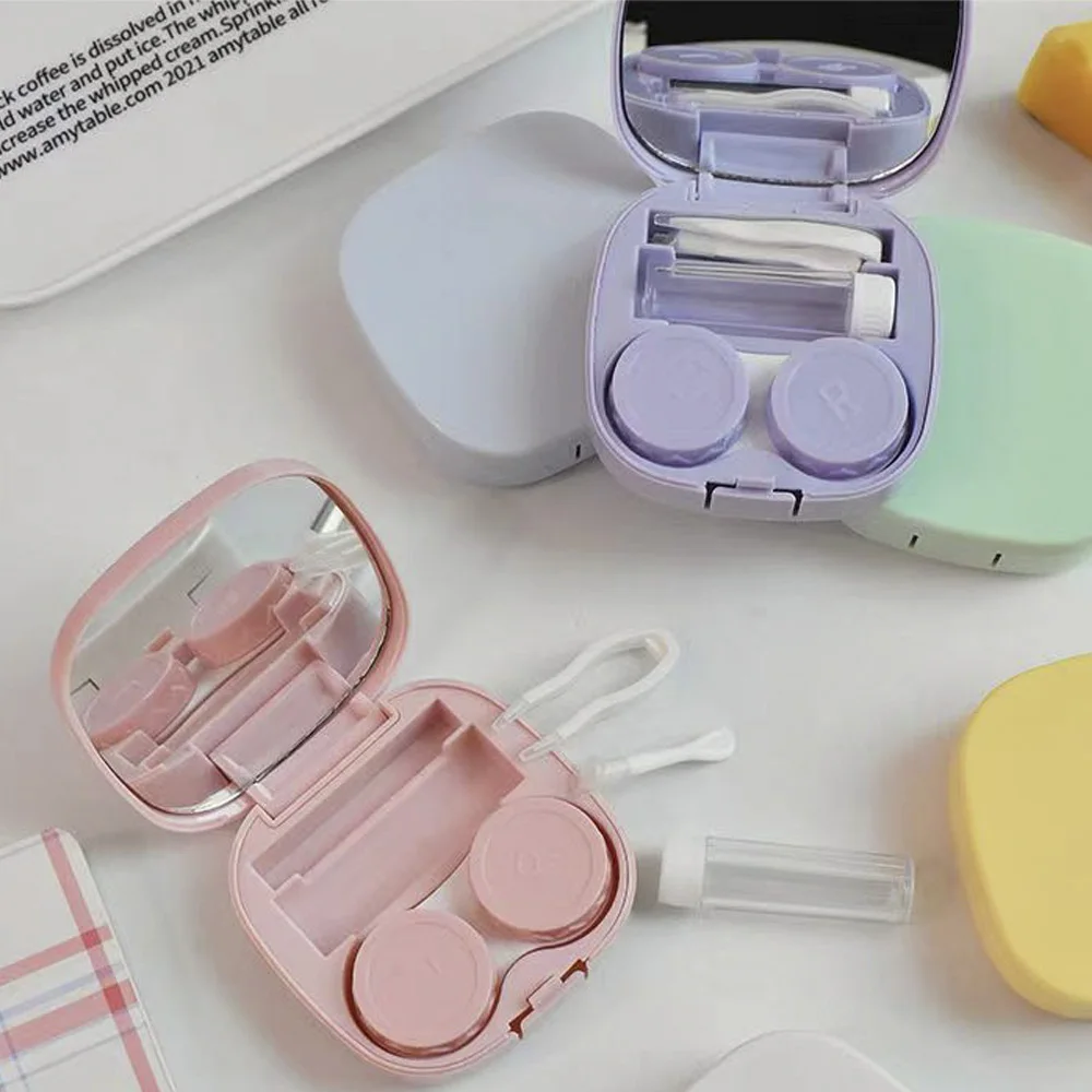 Contact Lenses Tools 1 Set Macaron Color Contact Lenses Box with Mirror Mini Protable Color Lenses Container Case Eyes Lens Case Holder
