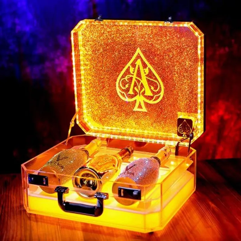 3 bottles Ice Rock Ace of Spade LED Luminous Champagne Cocktail Wine Box Whisky Carrier Case VIP Bottle Presenter Suitcase
