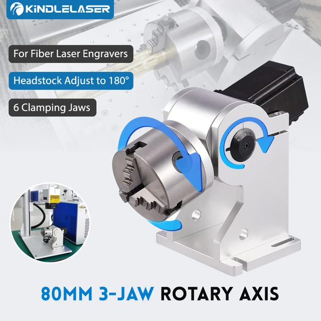 80mm Rotary 3 Jaw Axis Attachment for Laser Engraver Machine for  Irregular-Shaped Objects (For Fiber Machines Only)