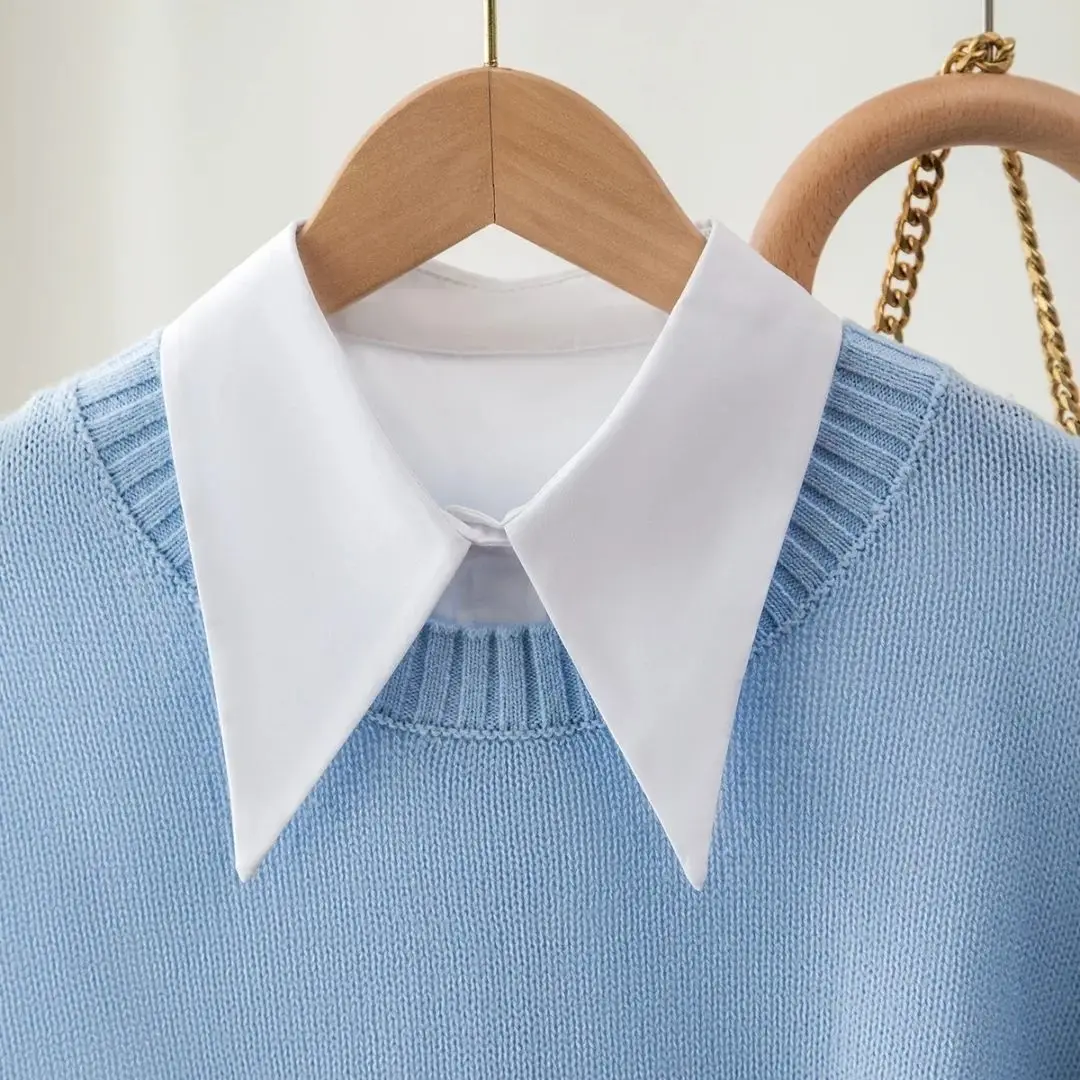 Gefälschter Kragen, abnehmbarer Kragen für Damen und Mädchen, Hemden, Dickey, halbe falsche Bluse, Dickey-Tops, einfarbig, falscher Kragen, Weiß/Schwarz – Detail 14