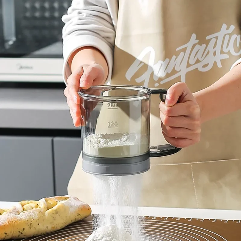 Flour Sifter Semi-Automatic Flour Sifter Baking Handheld Fine Mesh Flour Sieve Filter Capacity Scale Kitchen Baking Pastry Tools