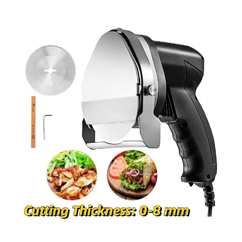 Kebab Affettatrice 0-8Mm Elettrico Wireless Kebab Doner Coltello 2 Lame Shawarma Cutter Commerciale Arrosto Giroscopio Tagliatrice Di Carne