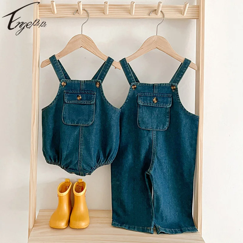 

Korean Style Baby Boys Girls Pocket Romper Infant Baby Cowboy Jumpsuit Bodysuit Toddler Baby Boys Summer Overall Rompers 0-3Yrs