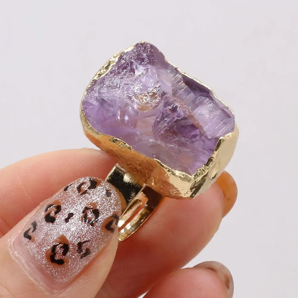 1 Pc Boho Exclusive Natural Stone Irregular Druzy Ring Gold Color Druzy Open Finger Rings for Women Party Jewelry gold color rings,finger ring,gold color ring,opening ring,adjustable rings