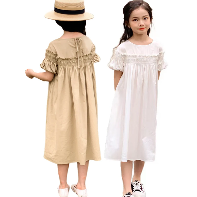 

Girls New Summer Dress Teen Fashion Casual Wear Children Pure Cotton Loose Fit Princess Puff Sleeve Skirt 6 8 10 12 14 16 Year