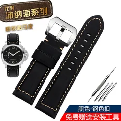 Vintage Frosted Matte Brown - Blue Genuine Leather Watchband - Men's Wrist Strap Bracelet (22mm, 24mm, 26mm) - 22mm (Black - steel buckle)