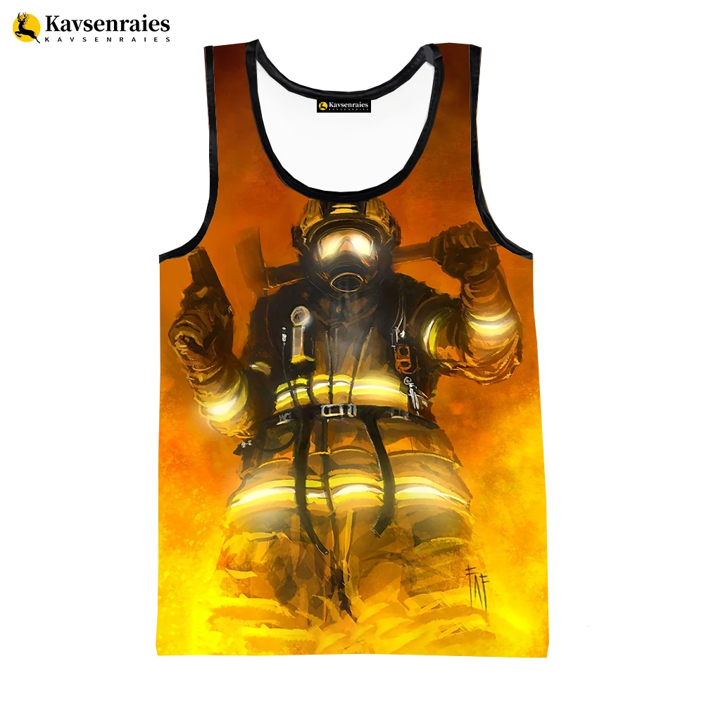 

Мужские и женские летние футболки без рукавов, повседневные топы в стиле Харадзюку с объемным рисунком пожарного, 2023