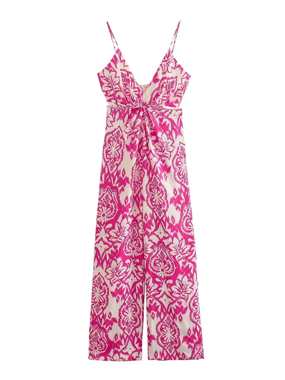 

XEASY 2023 NEW Summer Women Print Strapless Button Pockets Decoration Vintage Sweet Streewear Overalls