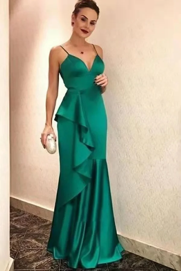 long prom dresses V Neck Evening Dresses 2022 Spaghetti Straps Pleats Satin Satin Robes De Soirée فساتين السهرة Party Prom Dresses for women long prom dresses