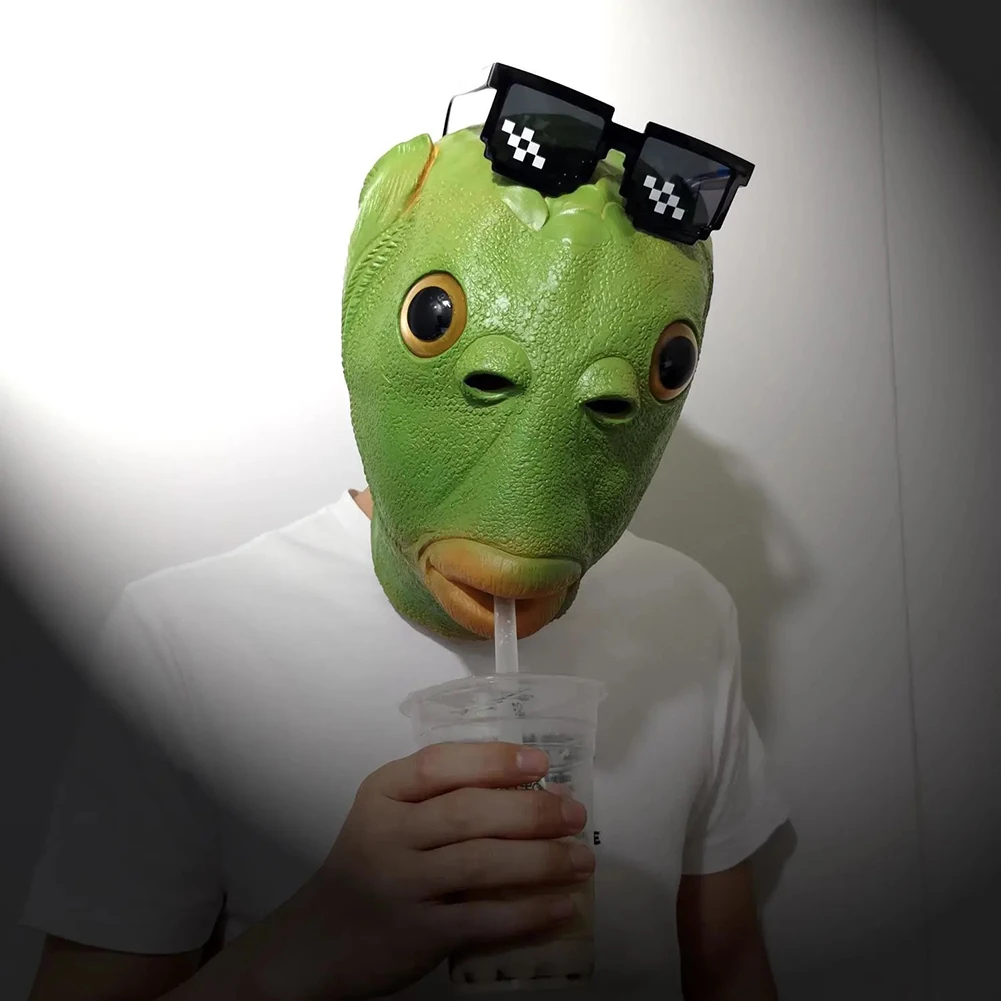 Funny Green Fish Head Mask For Adult Carnival Party Latex Halloween Cosplay Costume Mask Masquerade Cosplay Masks