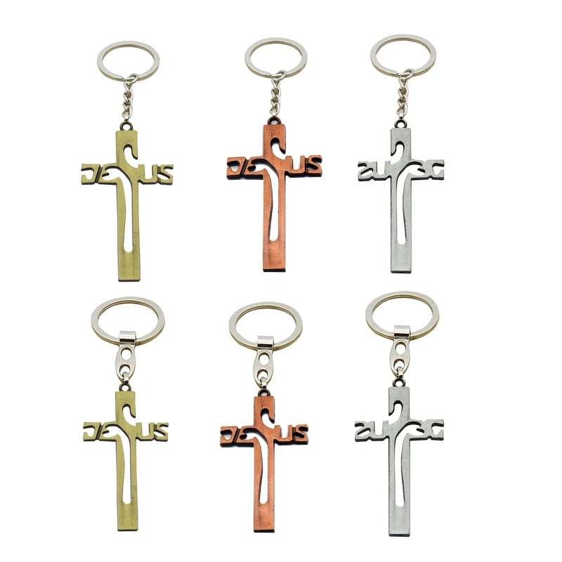 

Christian Vintage for Cross Keychain Metal Catholic Pendant Religious Hanging Ornament for Home Handbag Backpack Decor
