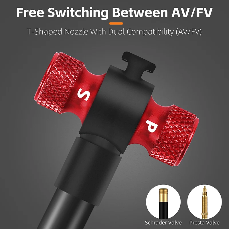 WEST BIKING 260 PSI High Pressure Pump with Pressure Gauge Bike Tire Inflator for E-bike Schrader/Presta Valve Floor Pump