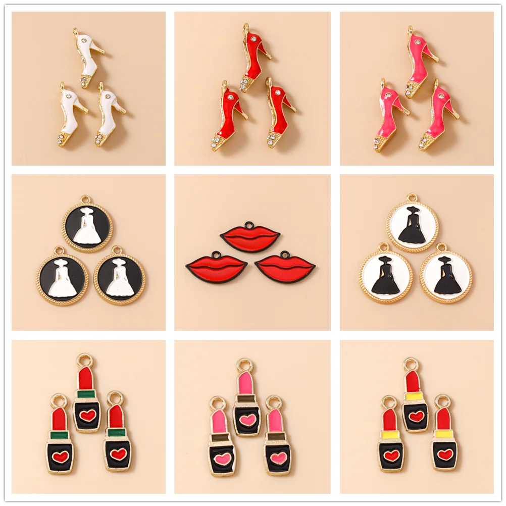 Leslie 10 Stück niedliche Handtaschen-Schuhe, High-Heels-Anhänger, Lippen-Lippenstift-Anhänger, geeignet für DIY-Schmuckherstellung, handgefertigte Ohrringe, Halsketten