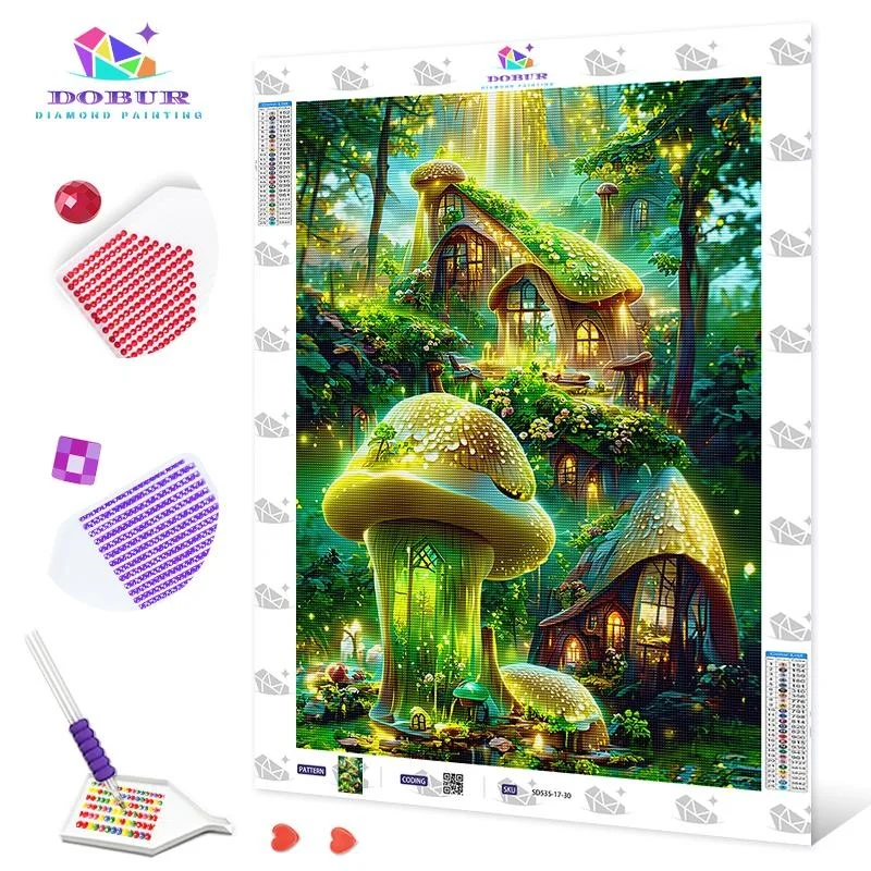 

5D DIY Diamond Painted Forest Castle MushroomEmbroidery Set Handmade Home Art Decoration
