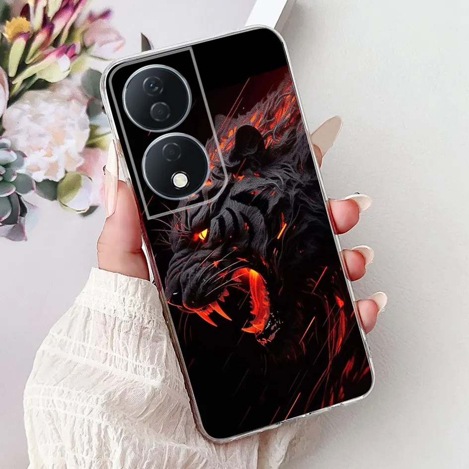 Colorful Flower Clear Silicone Phone Case for Honor X7b and Honor 90