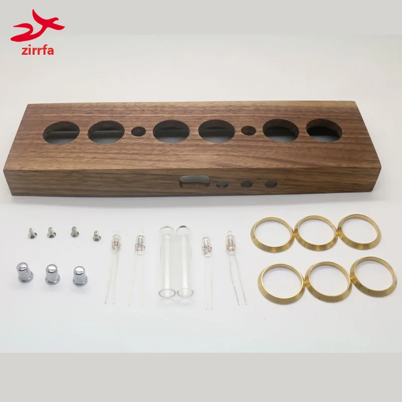 Walnut wood IN14 glow tube clock, parts need to be assembled by yourself,colorful screen, IN14 glow tube clock DIY kitm