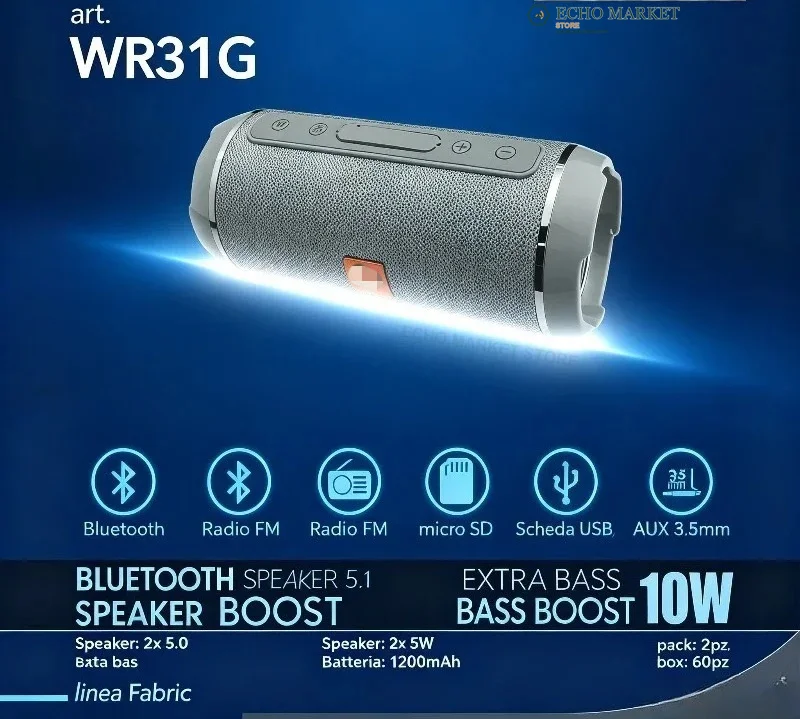 Haut-parleur portable sans fil Bluetooth 5.0 avec amplification des basses, entrées multiples, rechargeable, pour extérieur 1